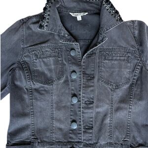 CAbi Jean Black Embellished Collar Denim Jacket Medium Studded Beaded Jean Coat
